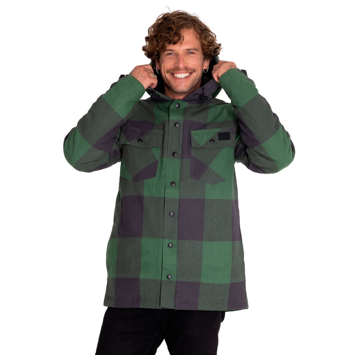 CAT - Chaqueta Hombre Flannel Snap Front Hooded Verde CAT