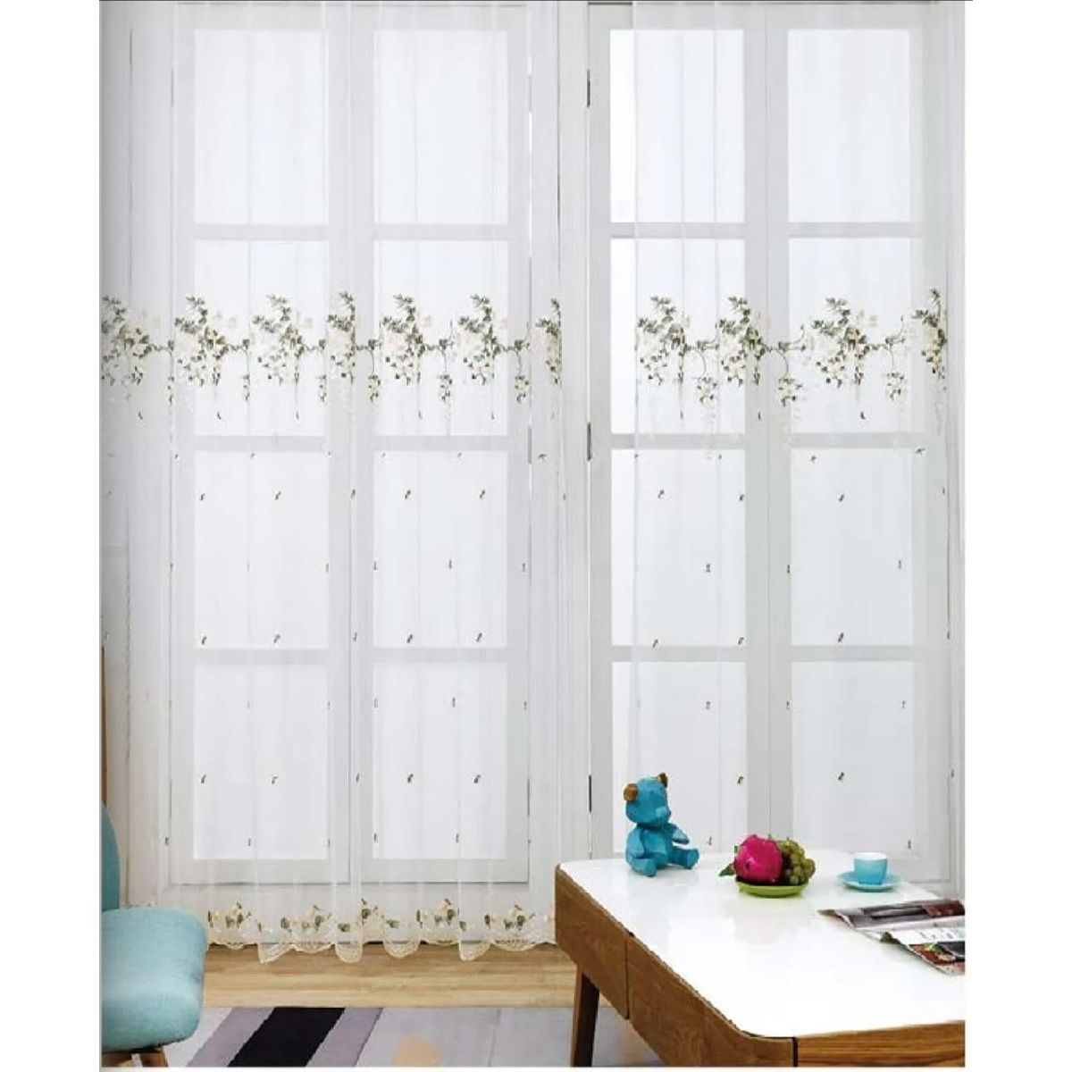 GENERICO - CORTINA VISILLOS BORDADOS CON ARGOLLAS 2 PAÑOS 140X230CM C/U