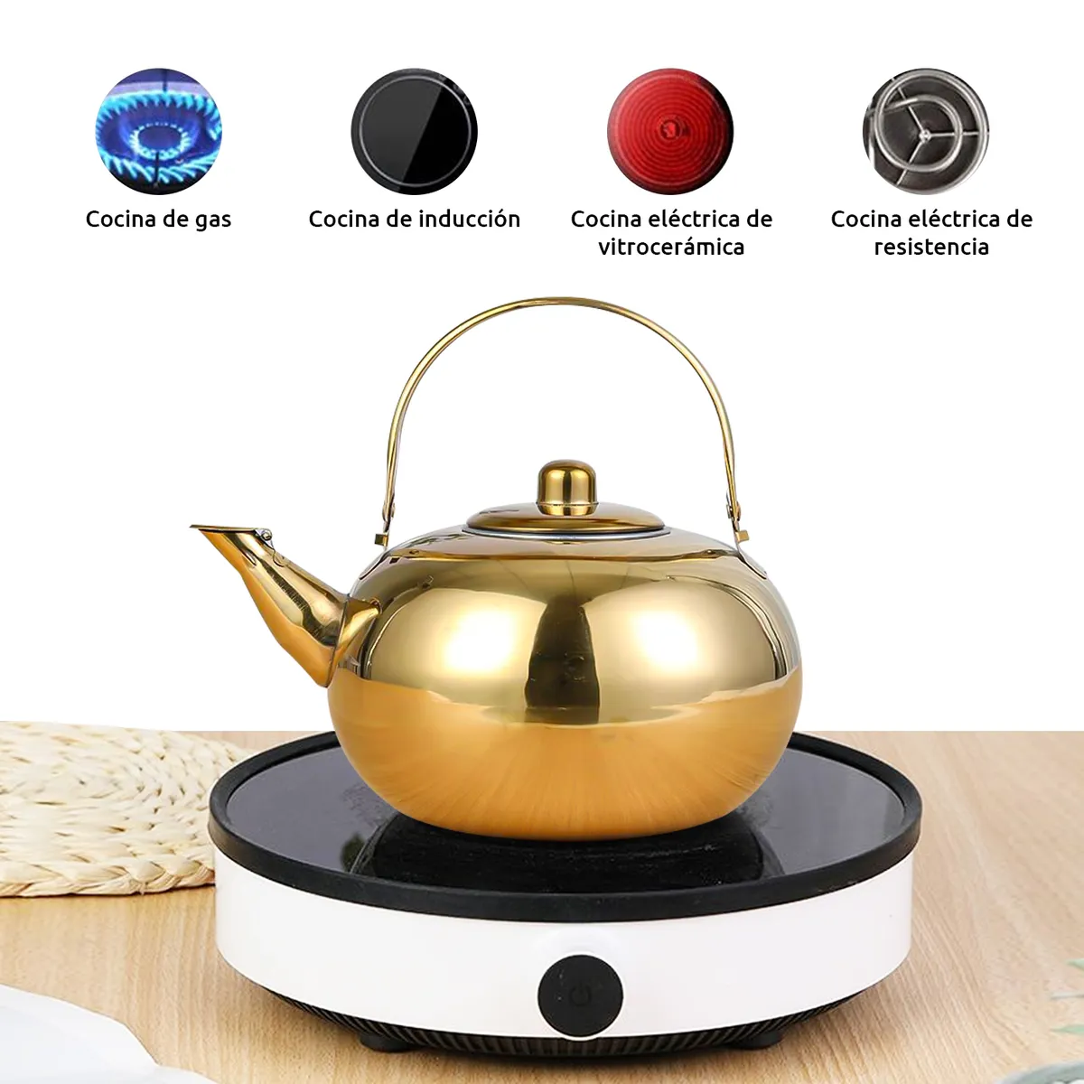 CHEFCHOICE - Tetera 900ml Acero Inoxidable Con Infusor Té Infusiones Color Dorado