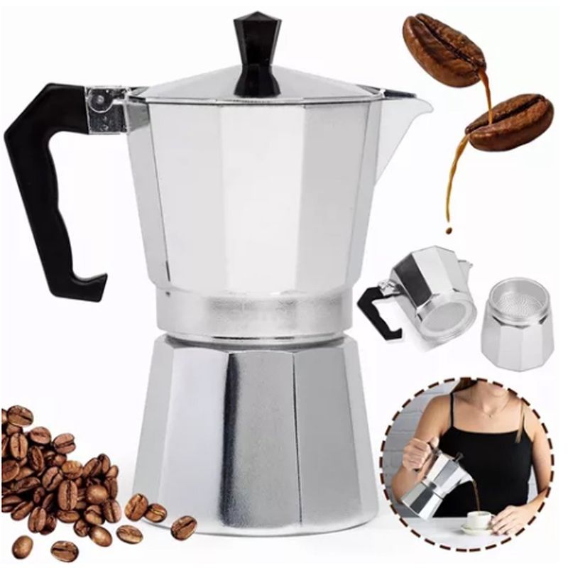 EDWINAYY - Cafetera Portátil Moka Express 6 Tazas Manual Plata Italiana