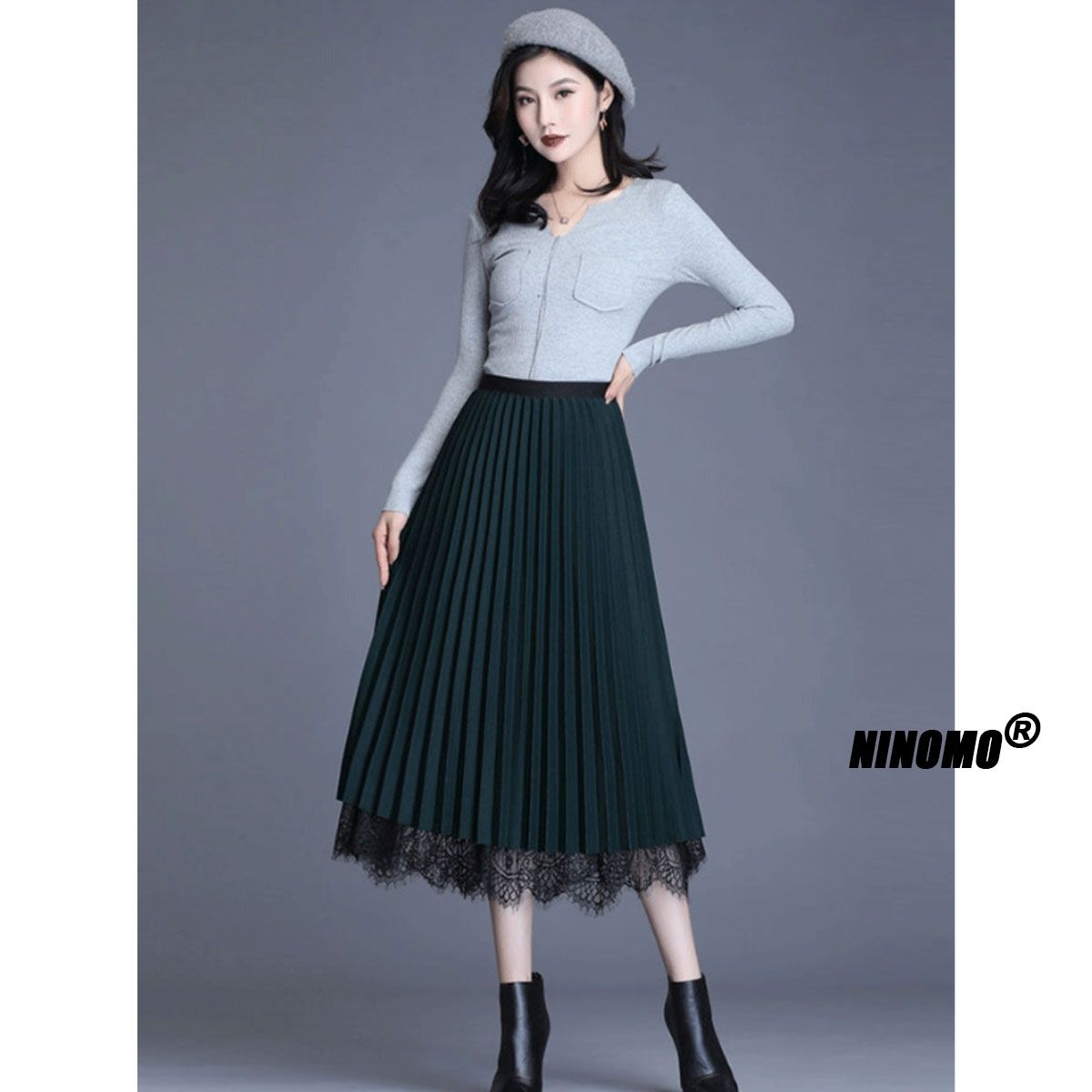 EDWINAYY - Maxifalda Plisada Falda Midi Tableada Plisada Larga De Mujer