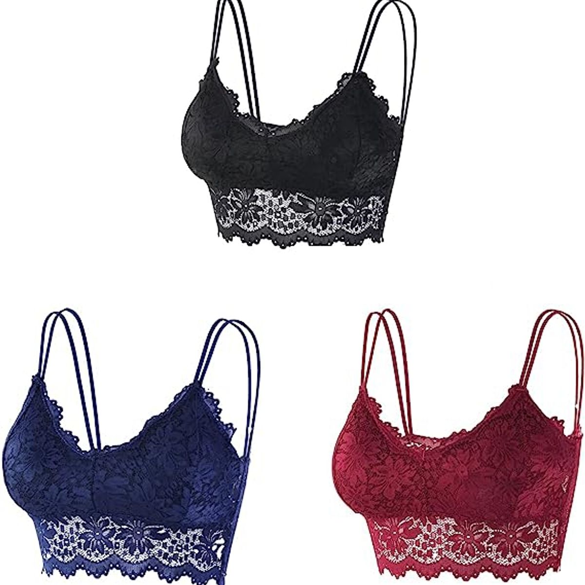 EDWINAYY - Sostén Push Up Sexy Encaje Sencillos Cómodo Paquete De 3