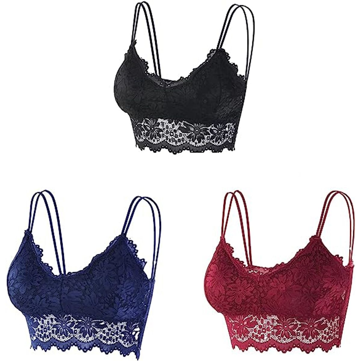 EDWINAYY - Sostén Push Up Sexy Encaje Sencillos Cómodo Paquete De 3