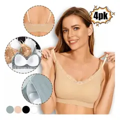 EDWINAYY - Pack 4 Sostén Sin Arcos Soporte Cobertura Natural Microfibra