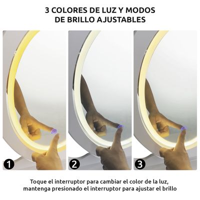 Imagen 2 del producto Tocador con espejo iluminado y taburete acolchado blanco