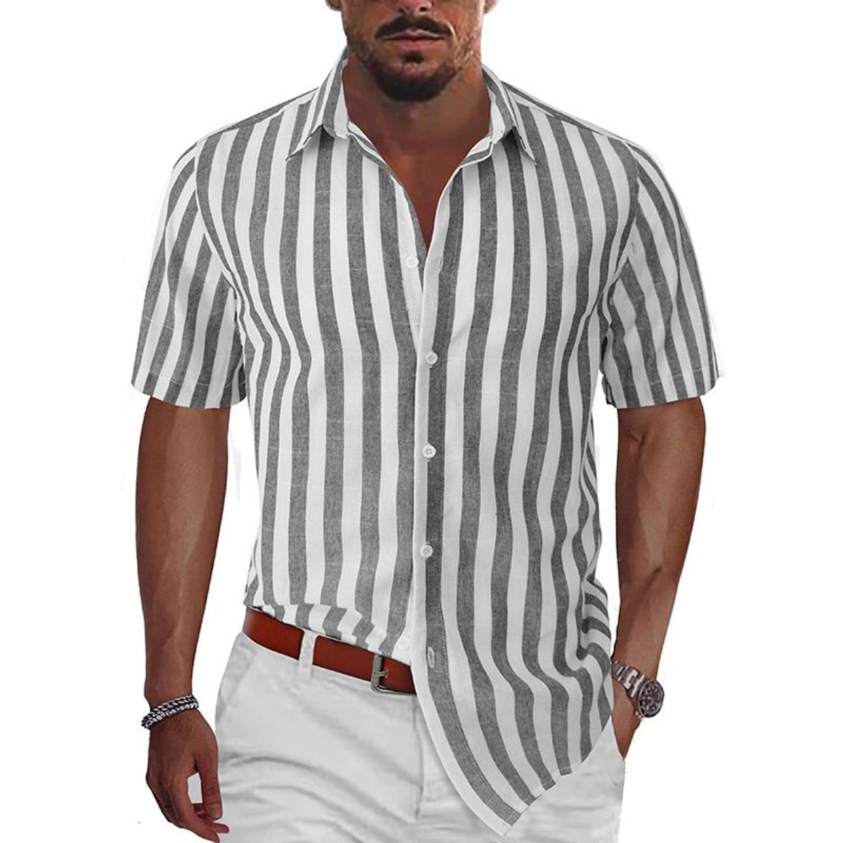 BONVERANO - Camisa con botón Manga Corta - Azul