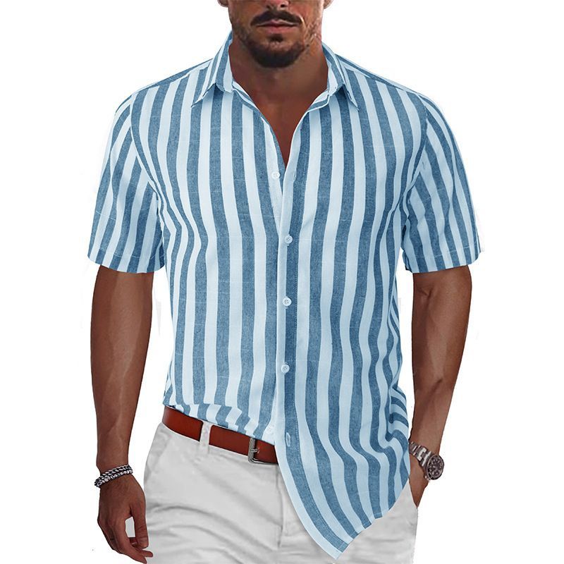 BONVERANO - Camisa con botón Manga Corta - Azul