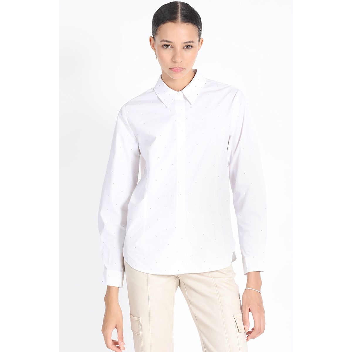 LIOLA - Camisa Poplin Con Strass, Blanco Liola