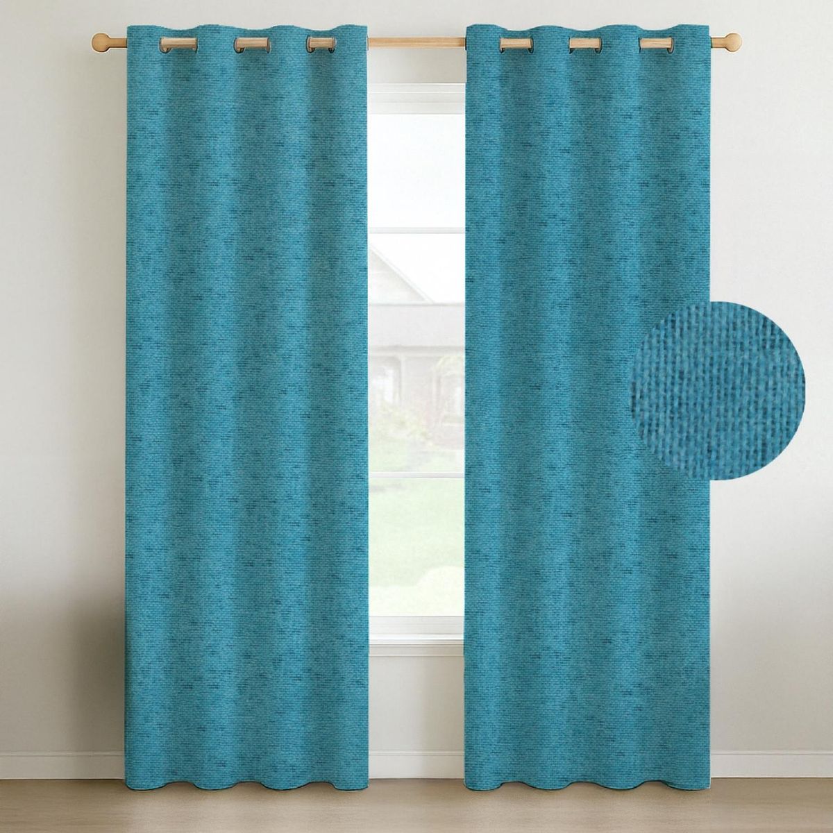 CASATUA - Cortina Blackout 100% 2 Paños Textura Lino - Azul petroleo