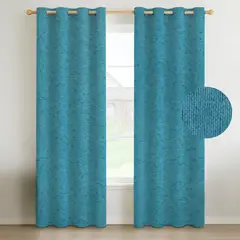 CASATUA - Cortina Blackout 100% 2 Paños Textura Lino - Azul petroleo