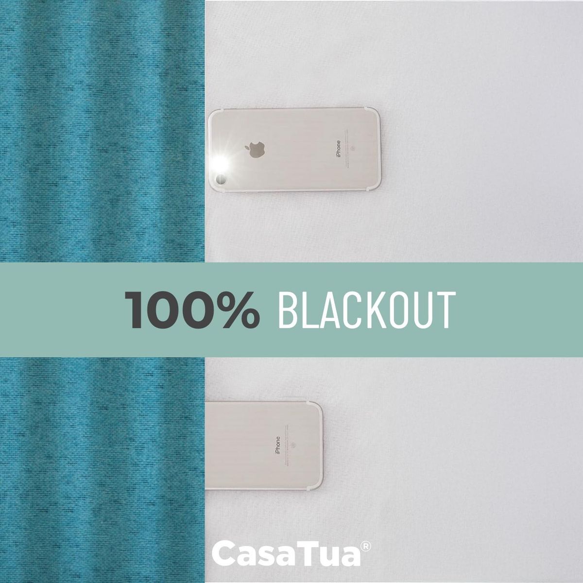 CASATUA - Cortina Blackout 100% 2 Paños Textura Lino - Azul petroleo