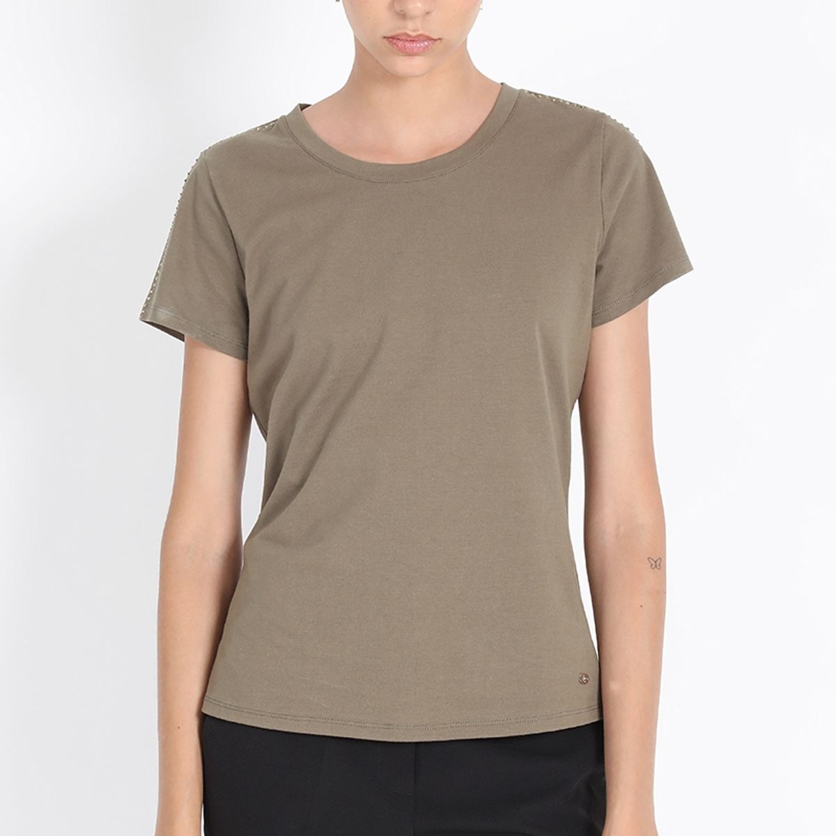 LIOLA - Polera Algodón Strass, Militar Liola