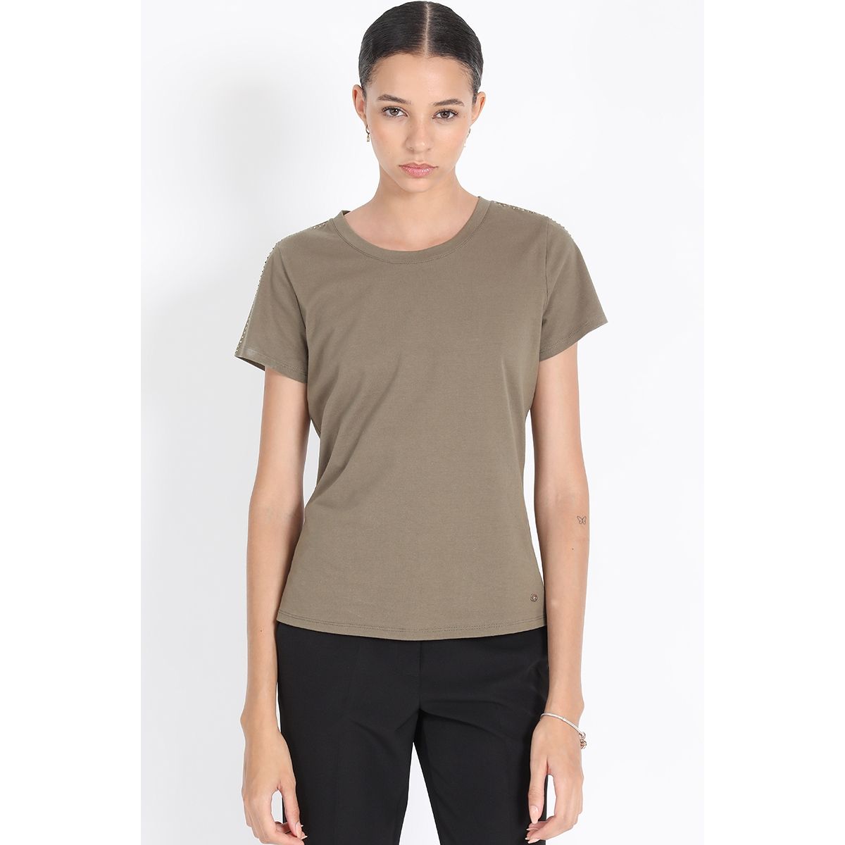 LIOLA - Polera Algodón Strass, Militar Liola