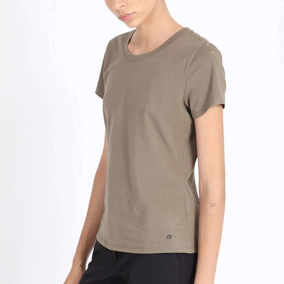 LIOLA - Polera Algodón Strass, Militar Liola