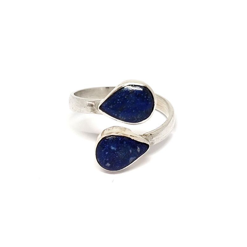 ANDREA COGGIOLA JOYAS - Anillo Lapislázuli Gotas Plata Fina 925 Adaptable
