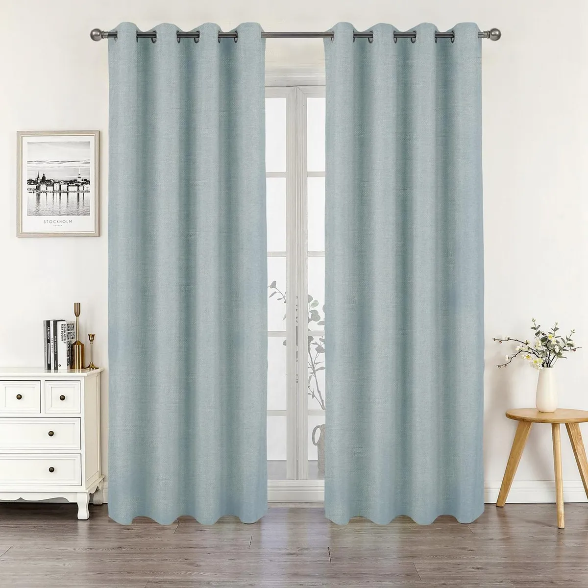 CASATUA - Cortina Blackout 100% 2 Paños Textura Lino - Agua