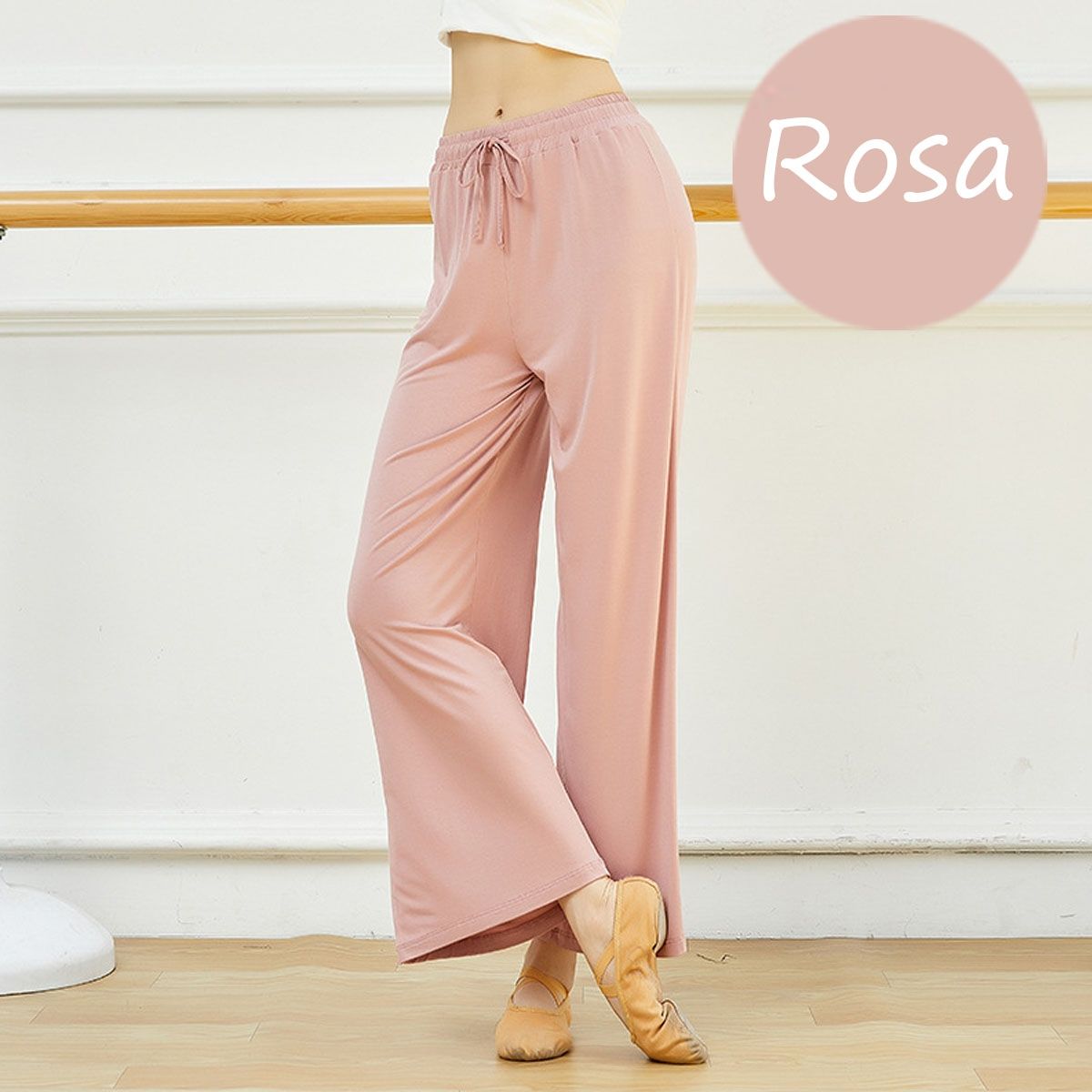 EDWINAYY - Pantalones Yoga Mujer Recto Cintura Alta Algodón Danza Pant