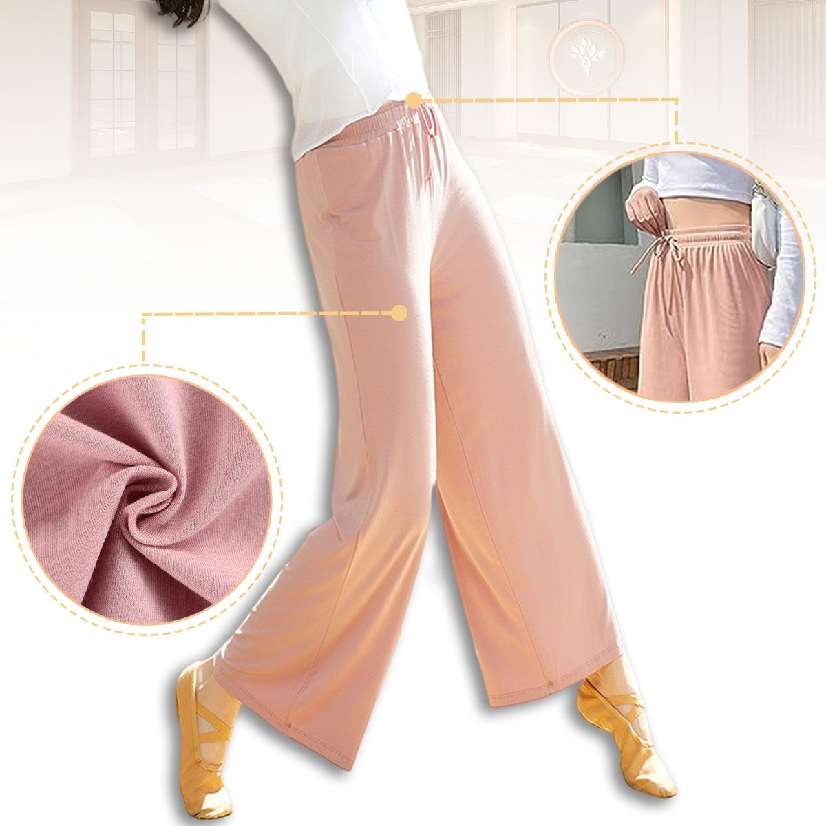 EDWINAYY - Pantalones Yoga Mujer Recto Cintura Alta Algodón Danza Pant