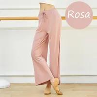 Pantalones Yoga Mujer Recto Cintura Alta Algodón Danza Pant
