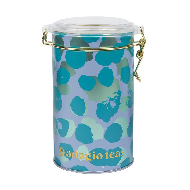 ADAGIO TEAS - Tarro Grande Animal Print Turquesa Almacenador de Té 8 oz