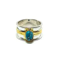 ANDREA COGGIOLA JOYAS - Anillo Turquesa Bronce Plata Fina 925