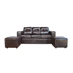 JDO & DESIGN - Sofá Nize 3 Cuerpos + 2 Pouf PU Café Moro