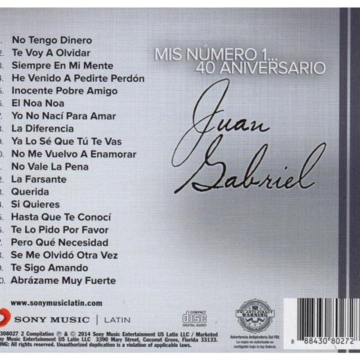HITWAY MUSIC - JUAN GABRIEL - MIS NUMERO 1 (40 ANIVERSARIO) - CD