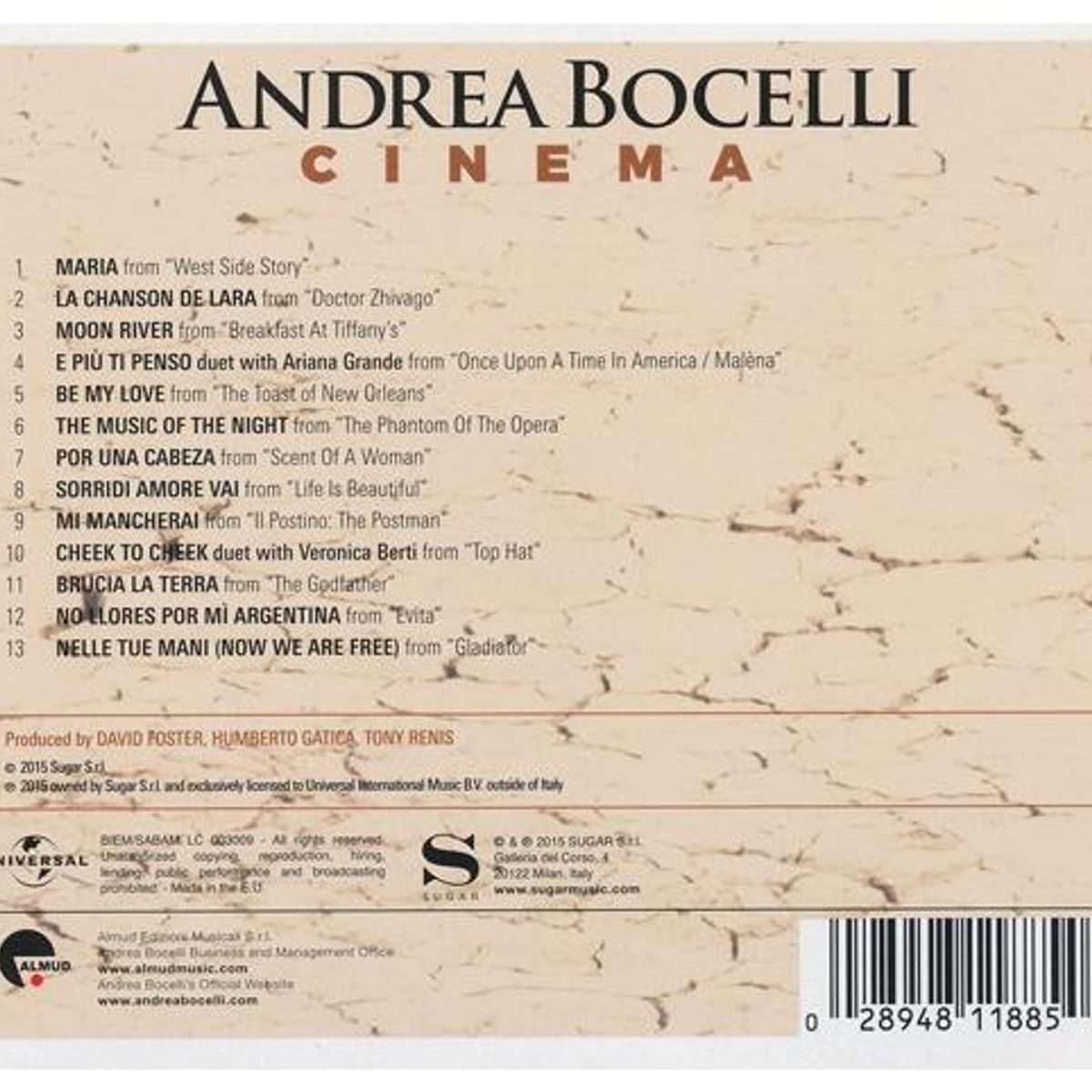 HITWAY MUSIC - ANDREA BOCELLI - CINEMA - CD HITWAY MUSIC