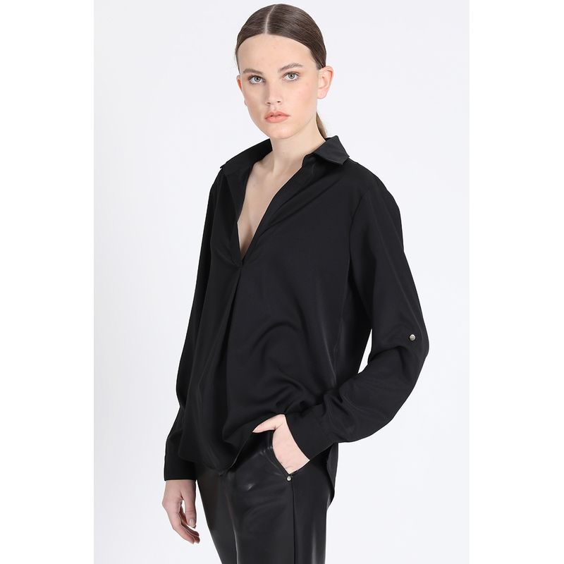LIOLA - Blusa Con Pliegue Frontal, Negro Liola