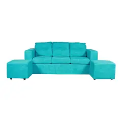 JDO & DESIGN - Sofá Nize 3 Cuerpos + 2 Pouf Felpa Turquesa