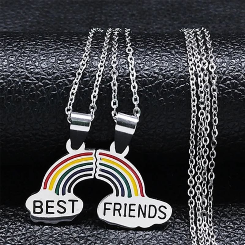 GENERICO - Set de Colgantes Best Friends de Acero Inoxidable con Arcoíris