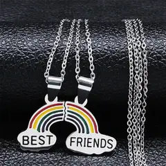 GENERICO - Set de Colgantes Best Friends de Acero Inoxidable con Arcoíris