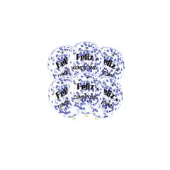 GENERICO - Globos Transparente Feliz Cumpleaños Con Confeti Azul 6pcs
