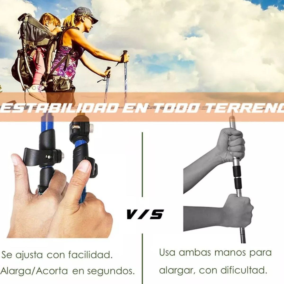 GENERICO - Bastones De Trekking Set De 2 Plegables Aluminio Color:Rojo