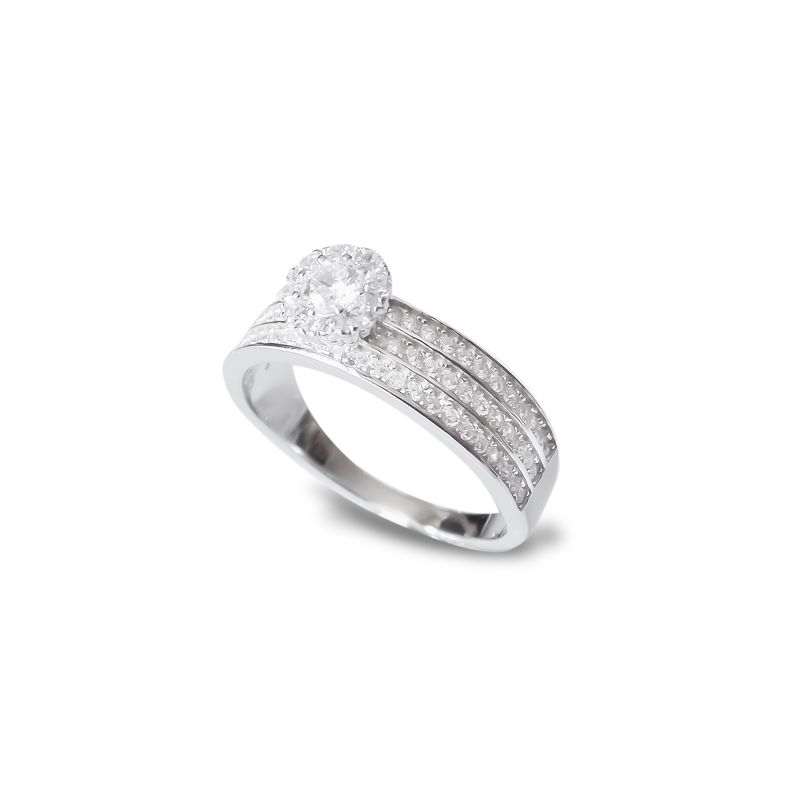 ANDREA COGGIOLA JOYAS - Anillo Solitario Medio Cintillo Circón Plata Fina 925
