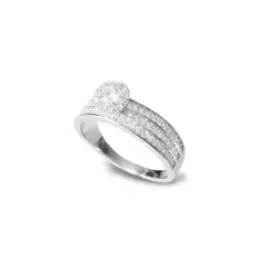 ANDREA COGGIOLA JOYAS - Anillo Solitario Medio Cintillo Circón Plata Fina 925