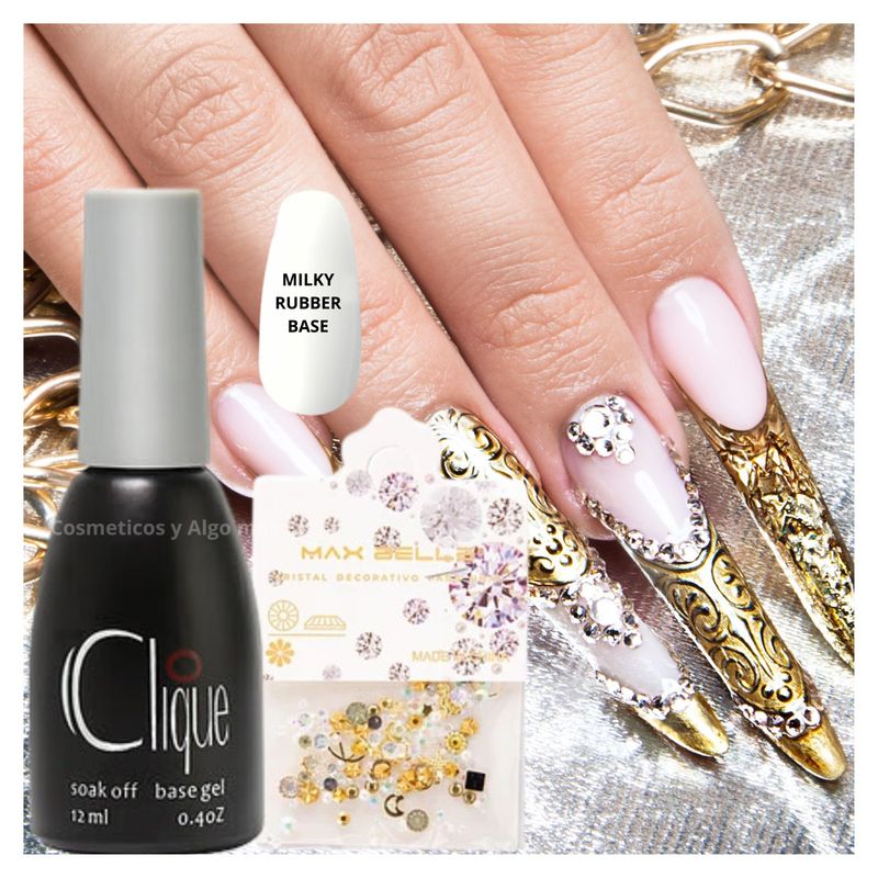 MAXBELLE - Set de Base rubber gel uv clique mas cristales decorativos.