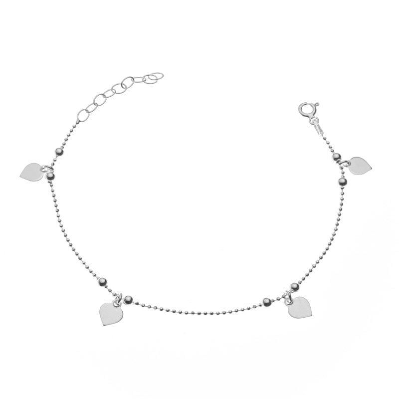 ANDREA COGGIOLA JOYAS - Pulsera Cadena Bolitas Corazones Plata Fina 925