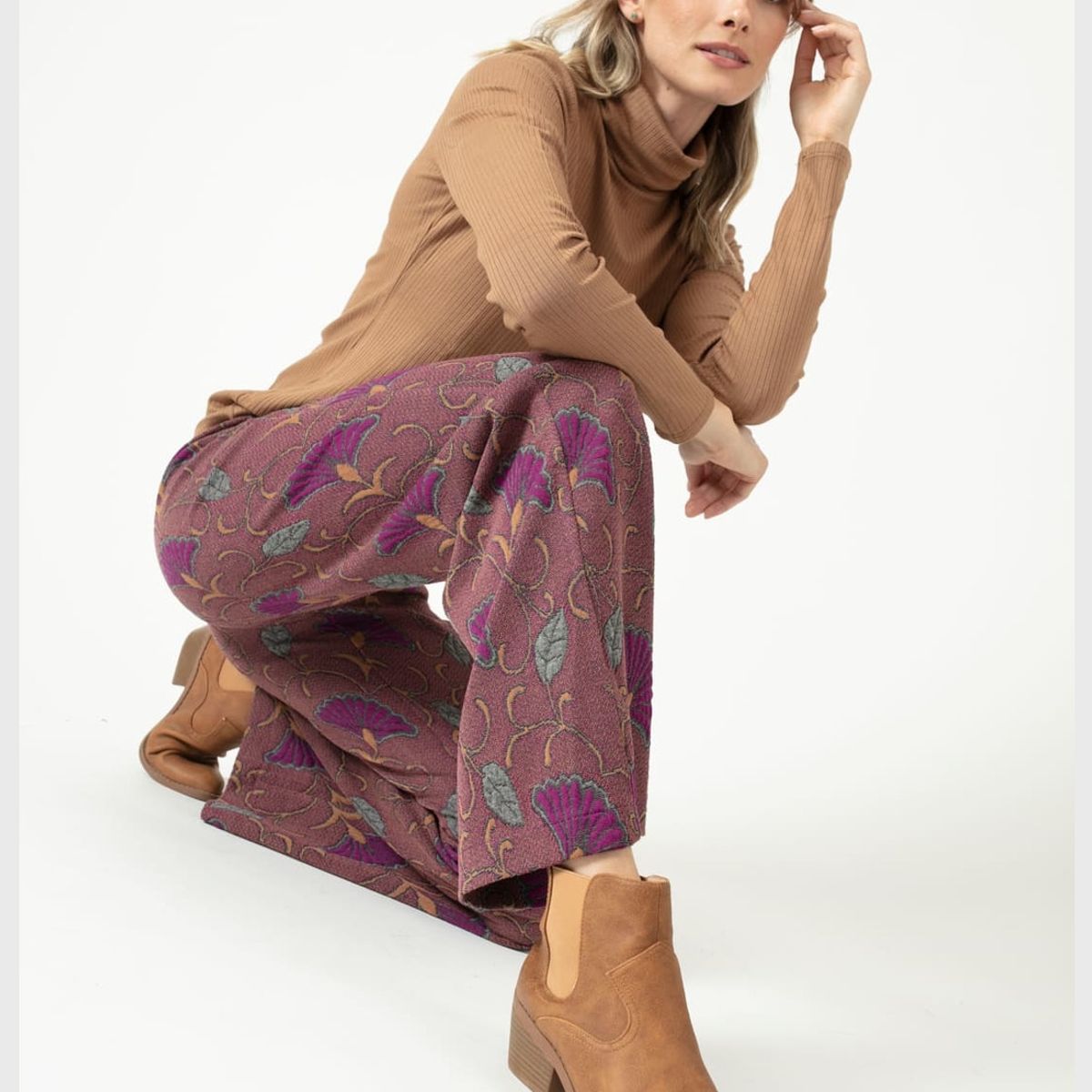 PRIVILEGE - Pantalon wide leg purpura estampado PRIVILEGE