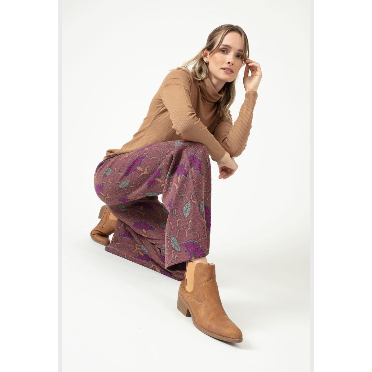 PRIVILEGE - Pantalon wide leg purpura estampado PRIVILEGE
