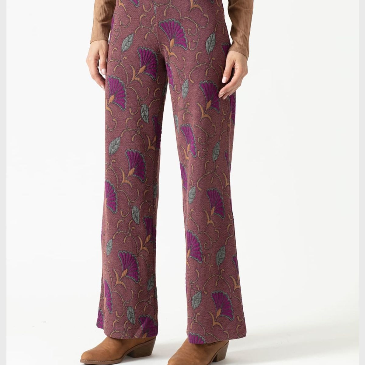 PRIVILEGE - Pantalon wide leg purpura estampado PRIVILEGE