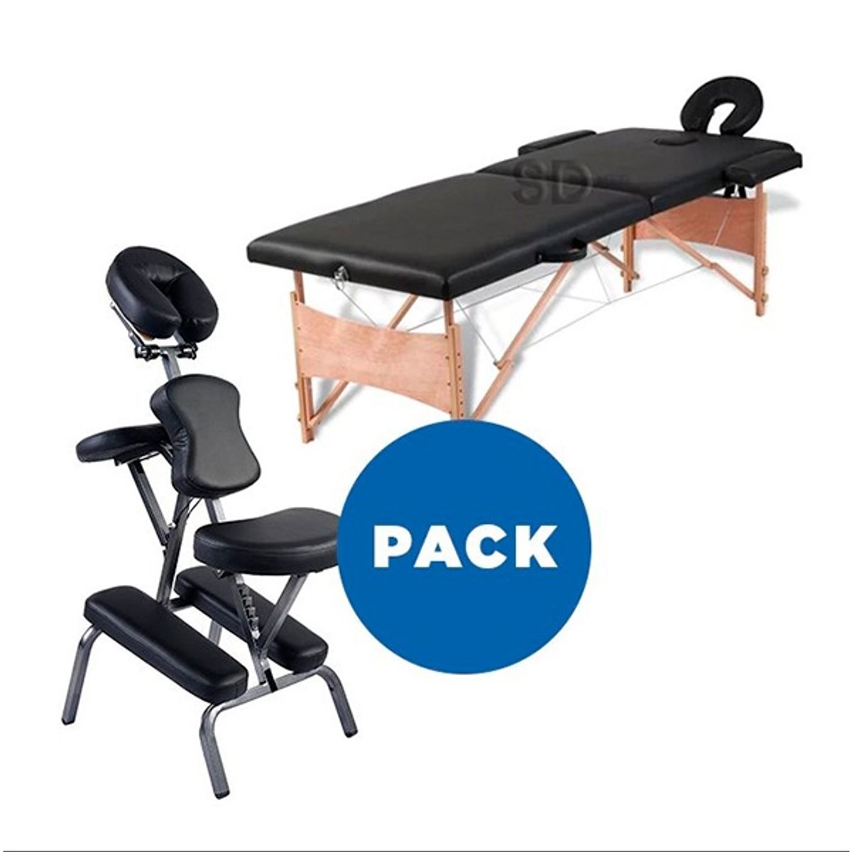 SDFIT - Pack Silla masajes + Camilla masajes madera 2 cuerpos Mso-001 - Negro