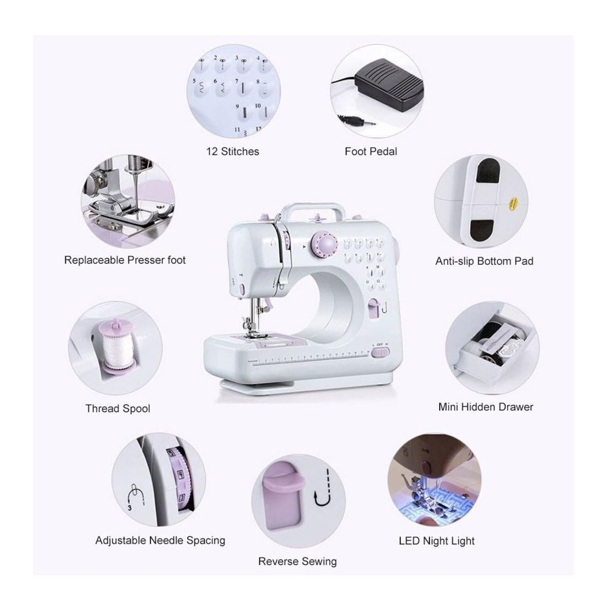 GENERICO - MINI MAQUINA DE COSER PORTATIL 12 PUNTADAS SM 505L