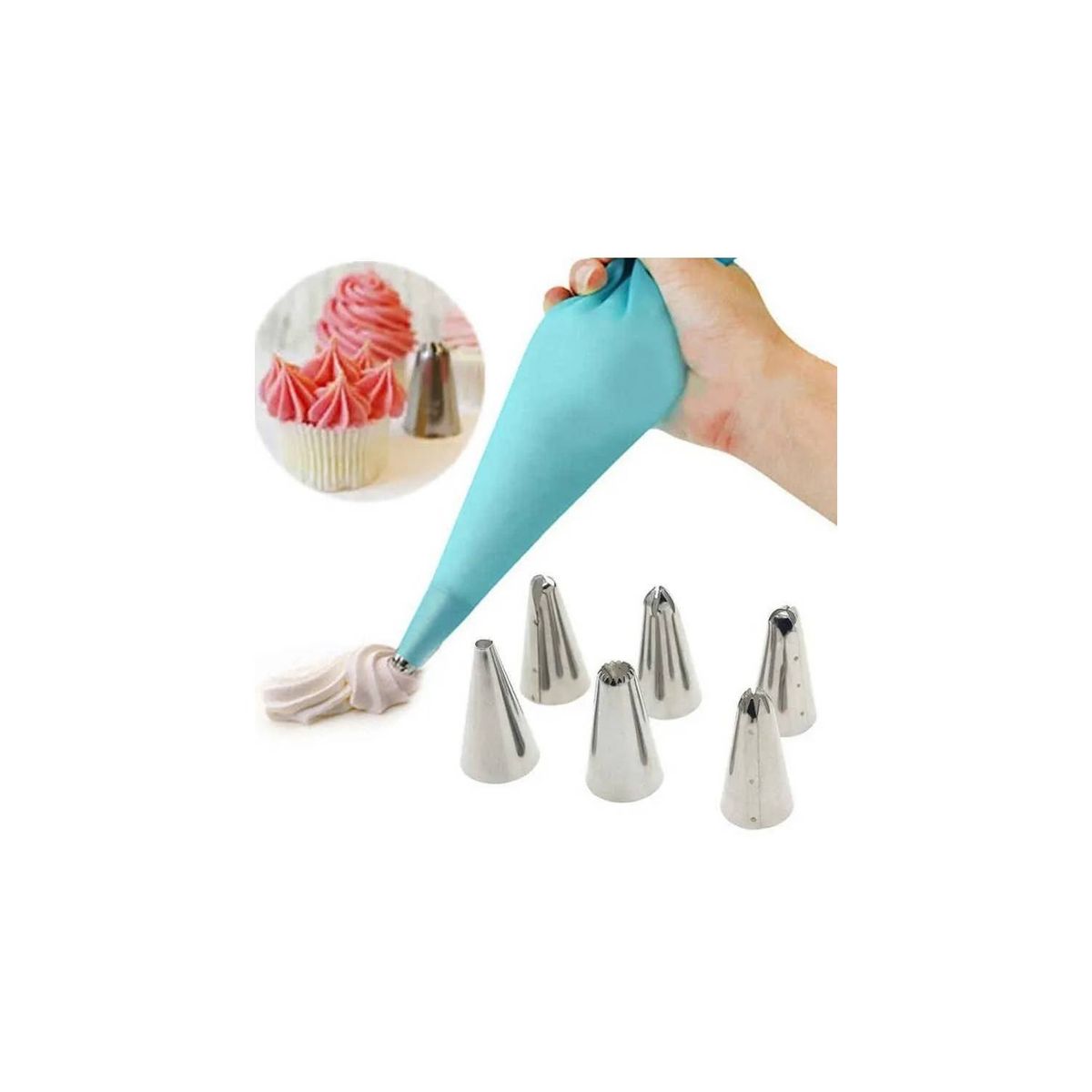 GENERICO - Manga Pastelera De Silicona + 6 Boquillas Acero Inoxidable