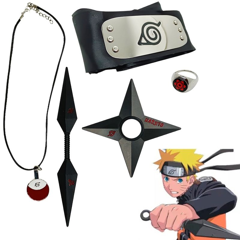 GENERICO - Set Naruto Cosplay Anillo Collar Banda Shuriken Kunai 5 Pcs