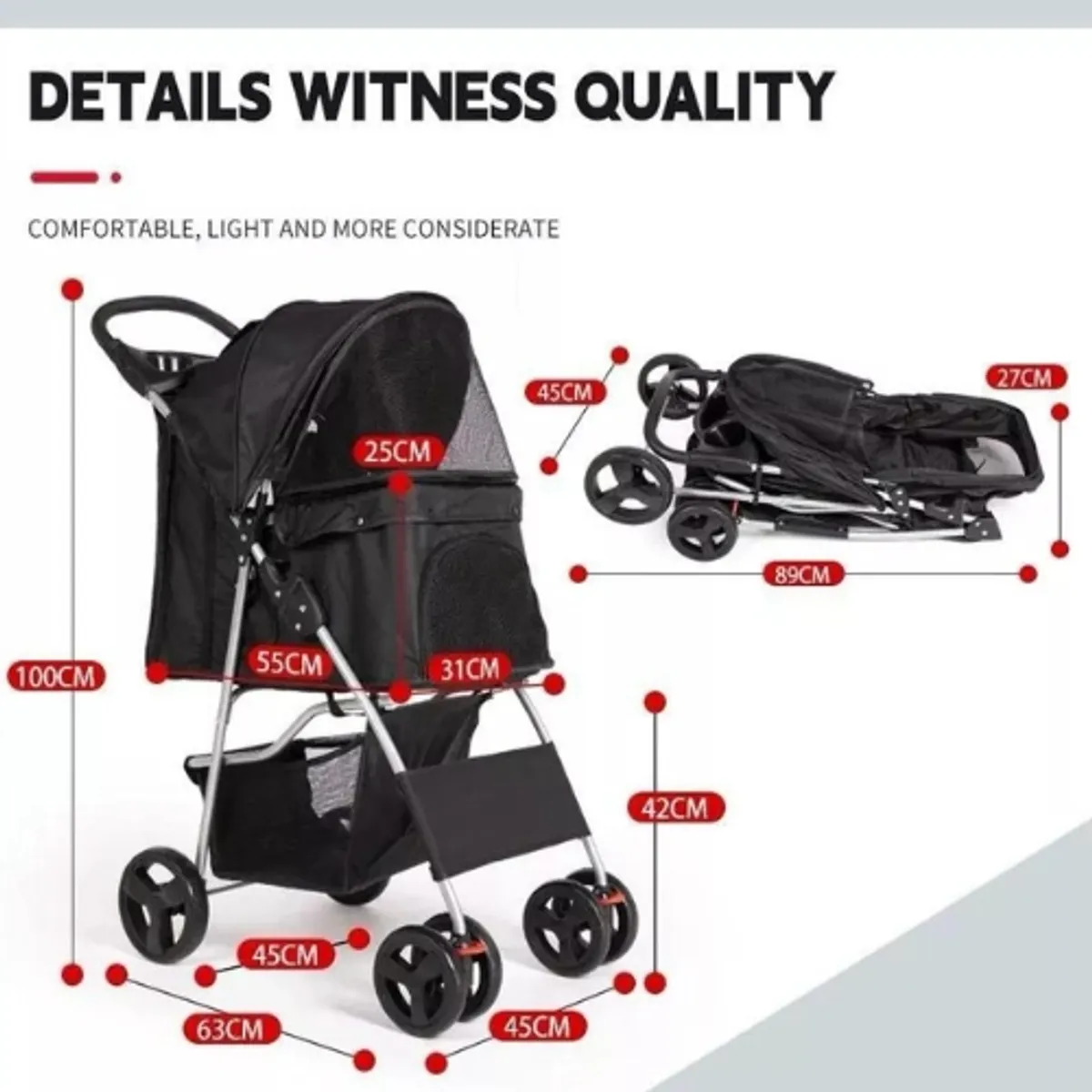 GENERICO - COCHE PARA MASCOTAS 4 RUEDAS PERROS GATOS CONEJO