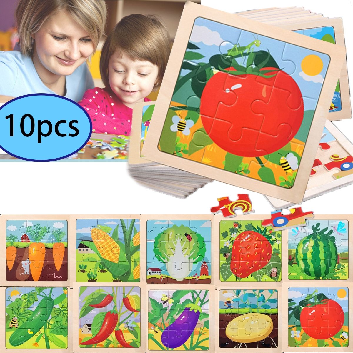 EDWINAYY - Rompecabezas Madera Para Niños Pack 10puzzles