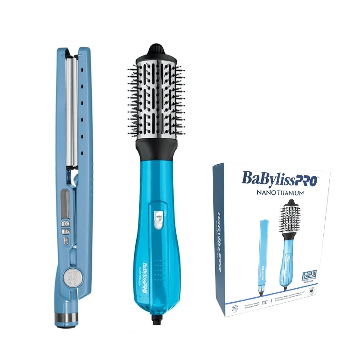 BABYLISS PRO - Kit Plancha Nano Titanium Ionica 32mm  Cepillo Secador 64mm BabylissS.