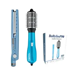 BABYLISS PRO - Kit Plancha Nano Titanium Ionica 32mm Cepillo Secador 64mm BabylissS.