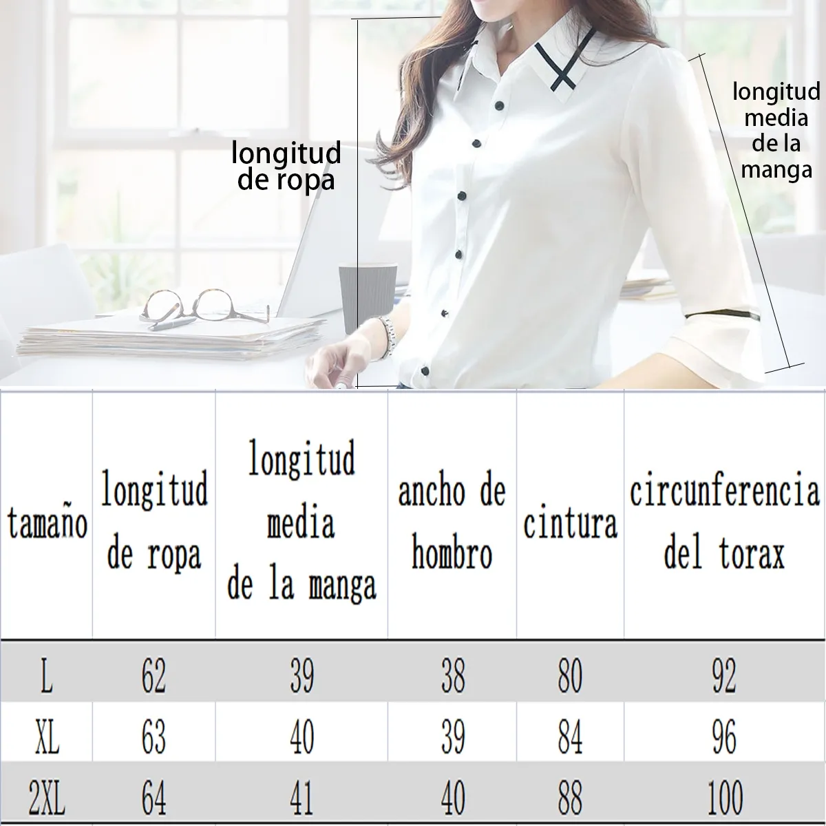 EDWINAYY - Blusas Largas Formal Slim Fit Uniforme Top Oficina De Mujer